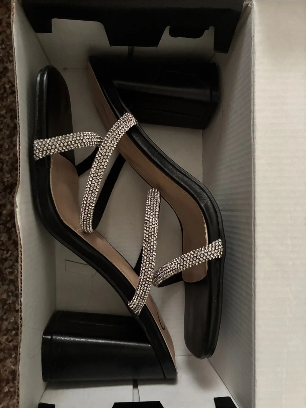 Windsor Black Block-Heel Sandals with Rhinestone Straps